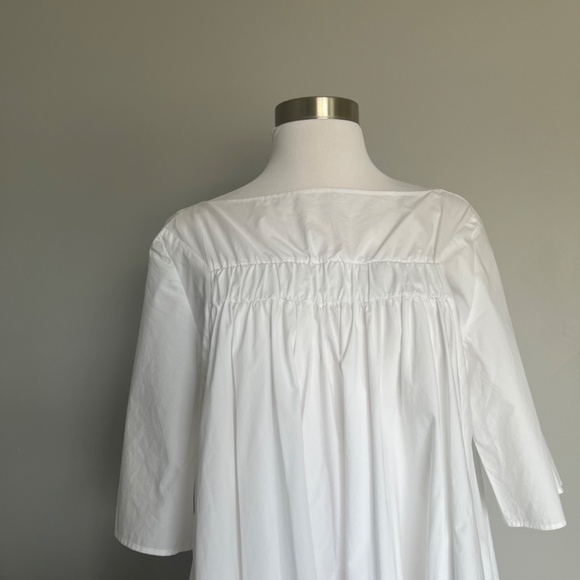 COS White Cotton Voluminous Gathered Front Rachet A-line Casual Pockets Dress - Picture 9 of 12